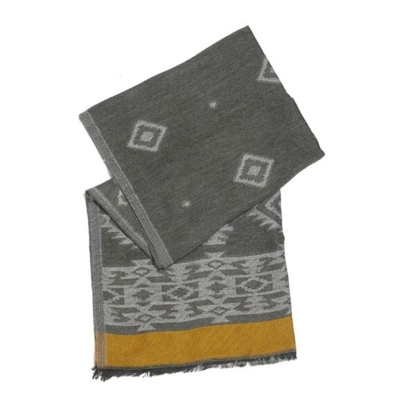 Scarf Aztec Pattern Graphite and Mustard Large - Picture 4 of 4